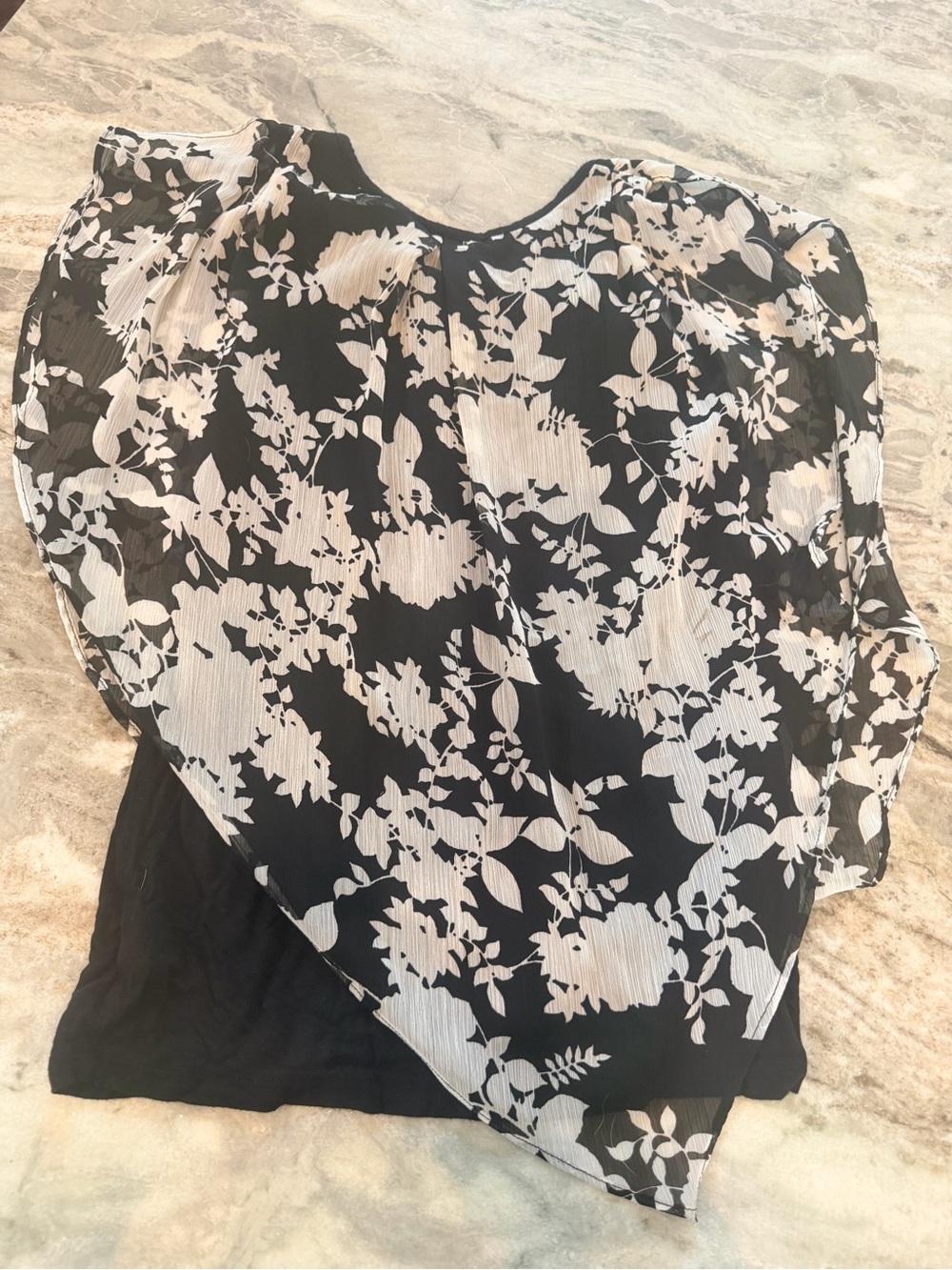 AB Studio Floral Chiffon Layered Blouse Medium Black White Business Casual Top - Picture 7 of 8